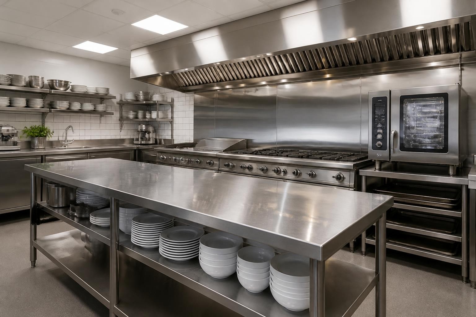 Completed commercial stainless steel kitchen installation